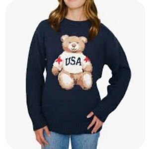 Mighty Fine women’s bear Navy Sweater with Bear Design